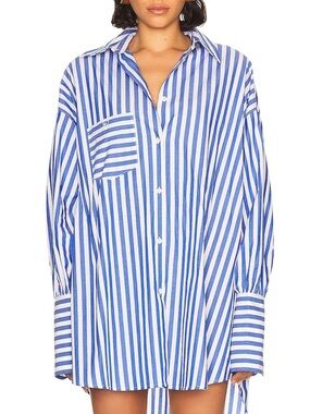Lands’ End 100% Cotton Blue/White Striped Button Up Shirt - 20W